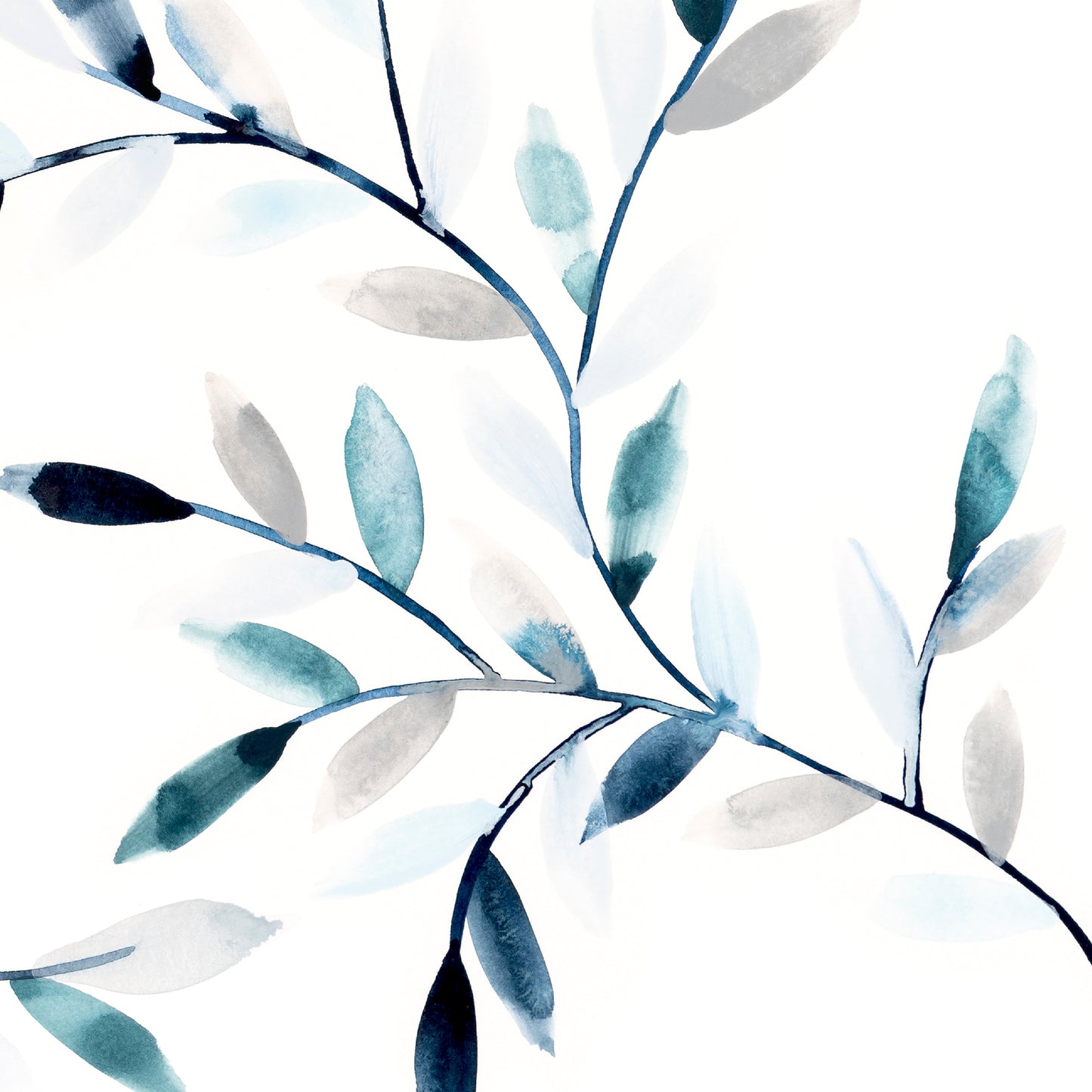 Artistic depiction of blue leaves on a white background
