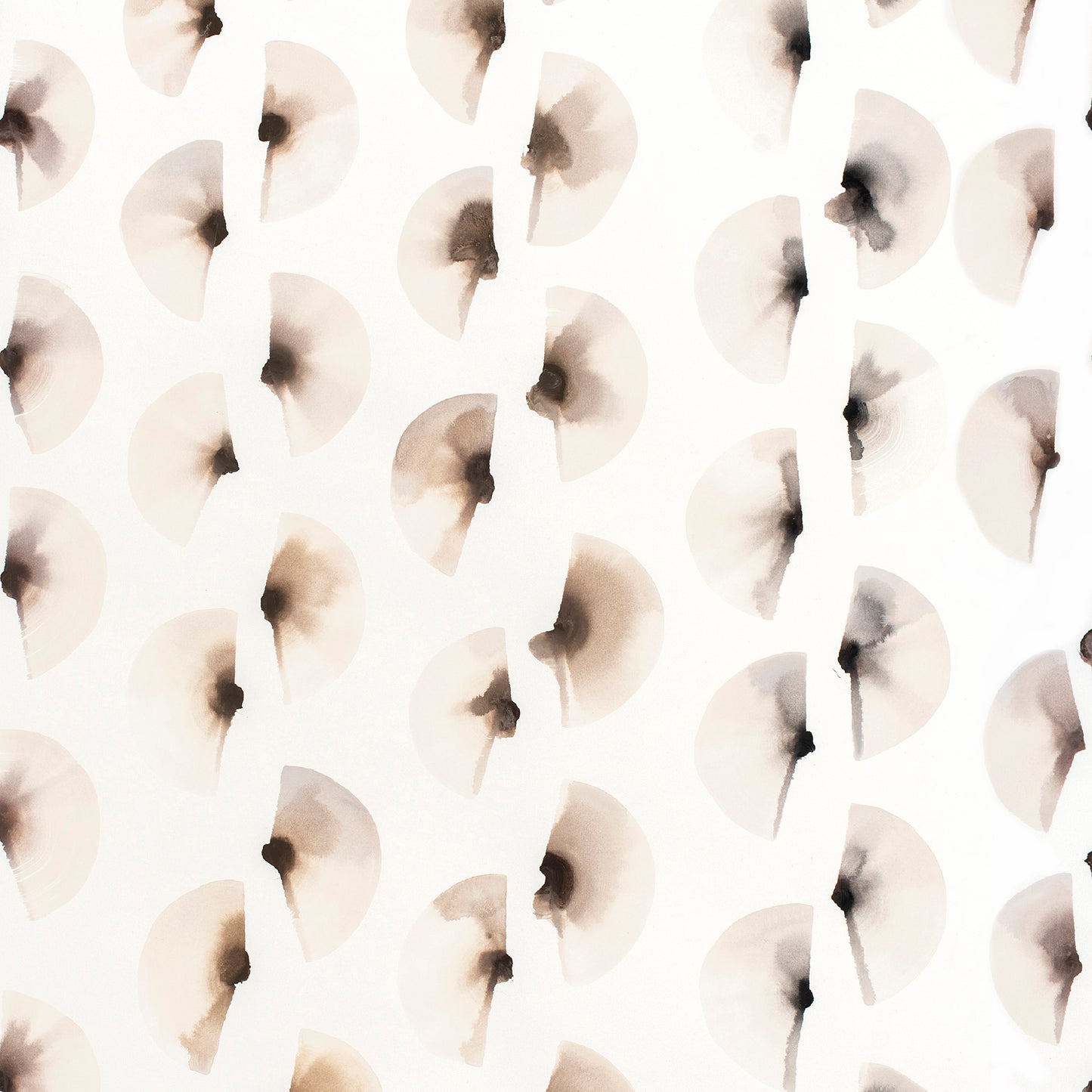 Pattern of watercolor flowers in brown, black and white on a white background