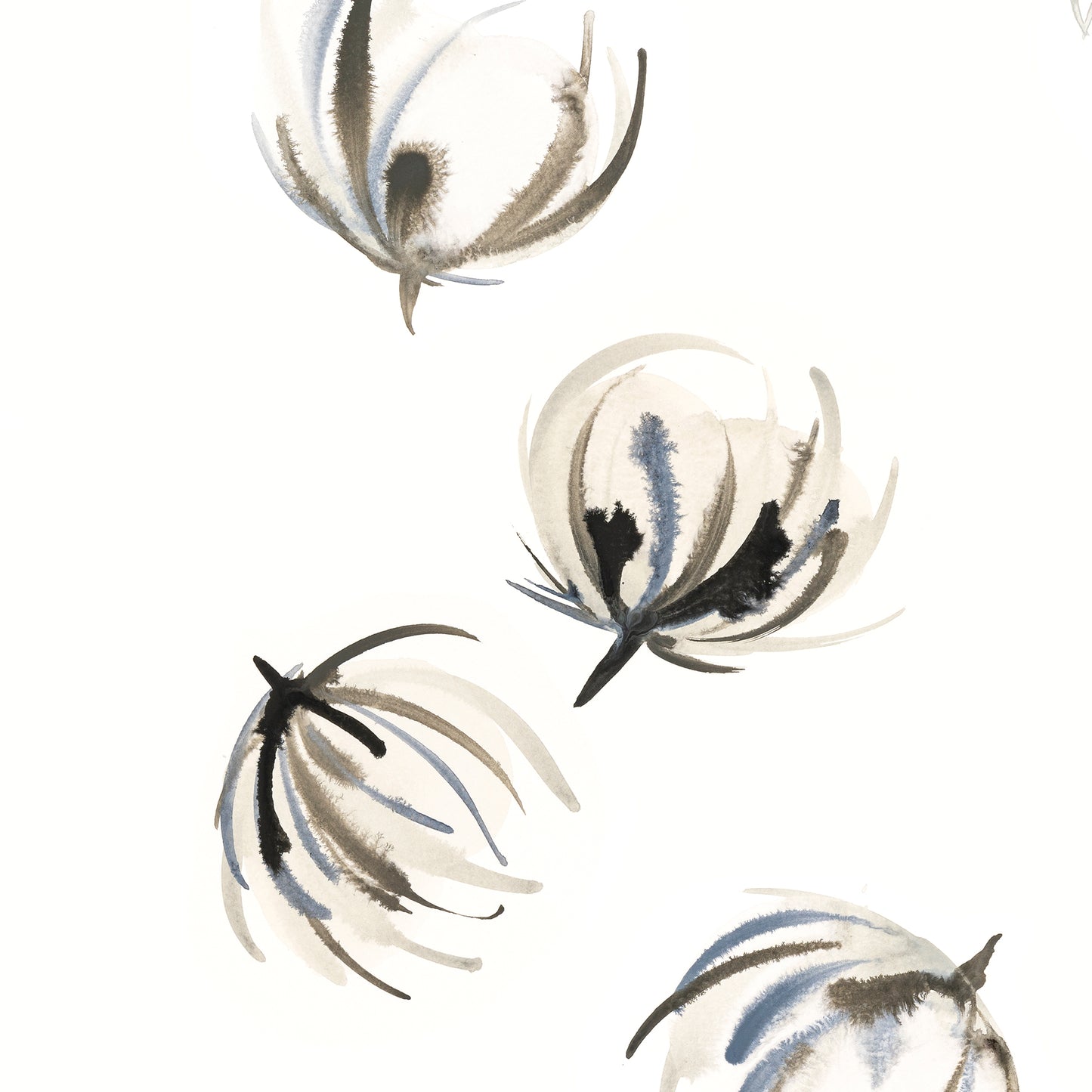 Decorative elements resembling flowers with black and white patterns on a white background