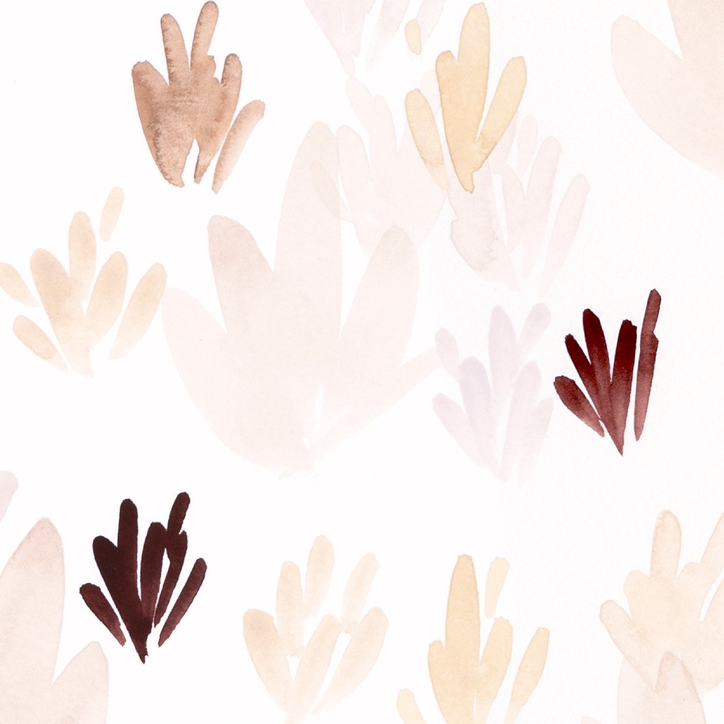 Pattern of abstract floral shapes in brown, beige, and red on a light background
