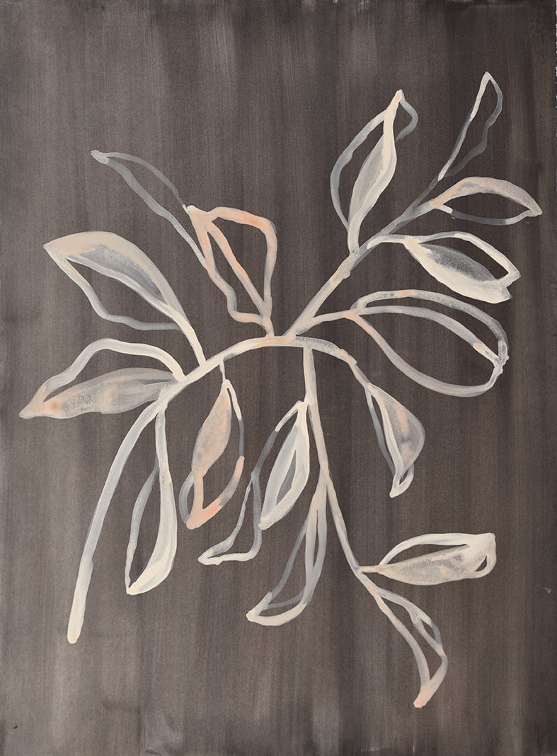 painting of a leafy branch on a dark background