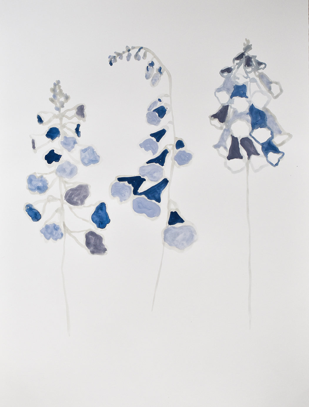 painting of blue and gray floral designs on a white background