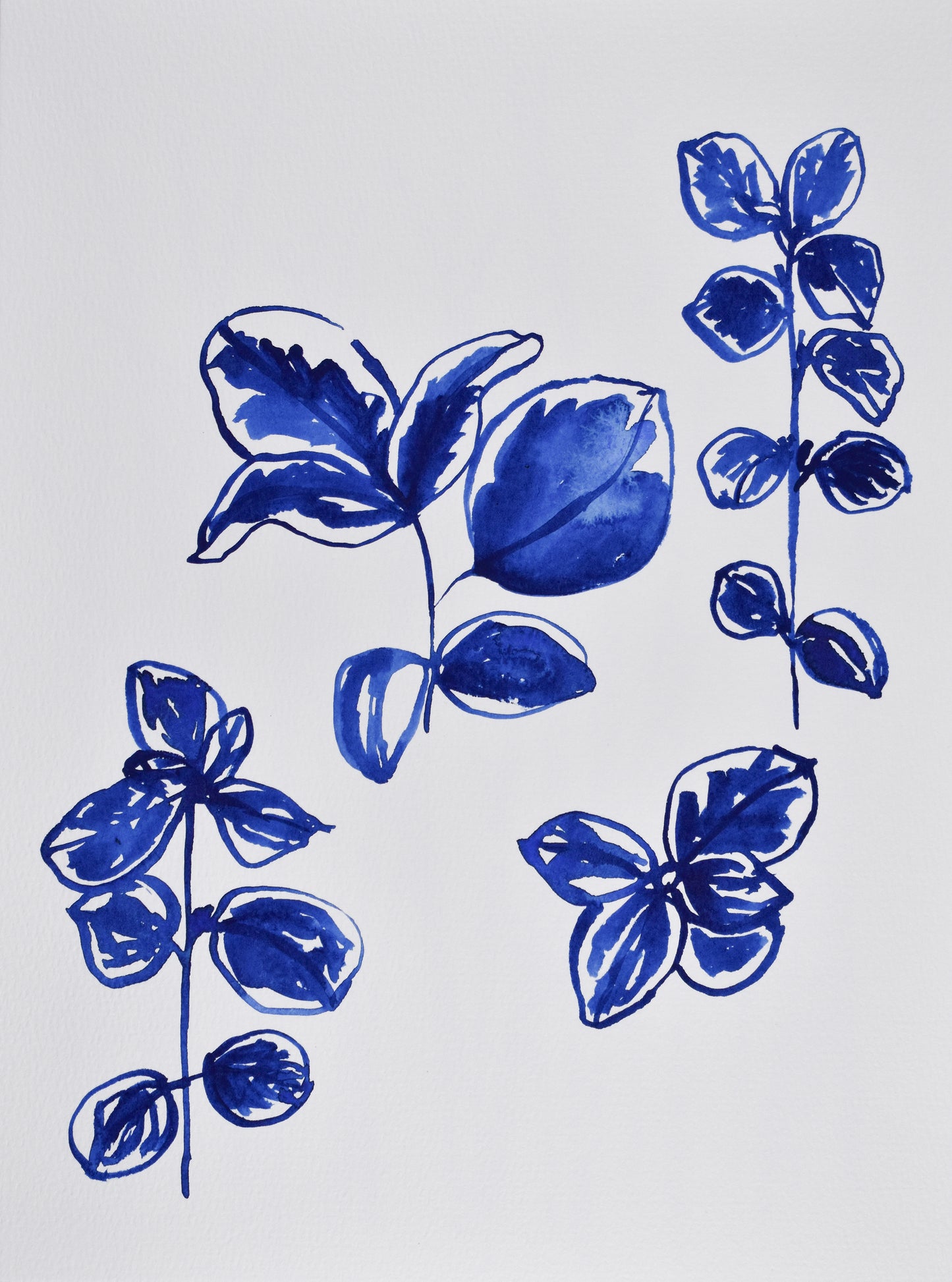Blue floral painting on a white background