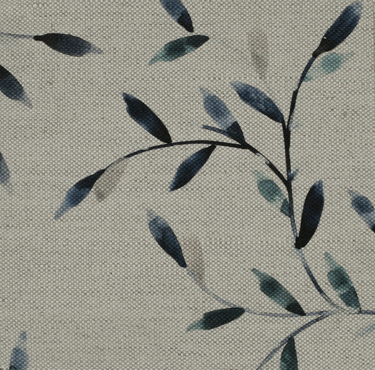 Blue leaf pattern on beige fabric