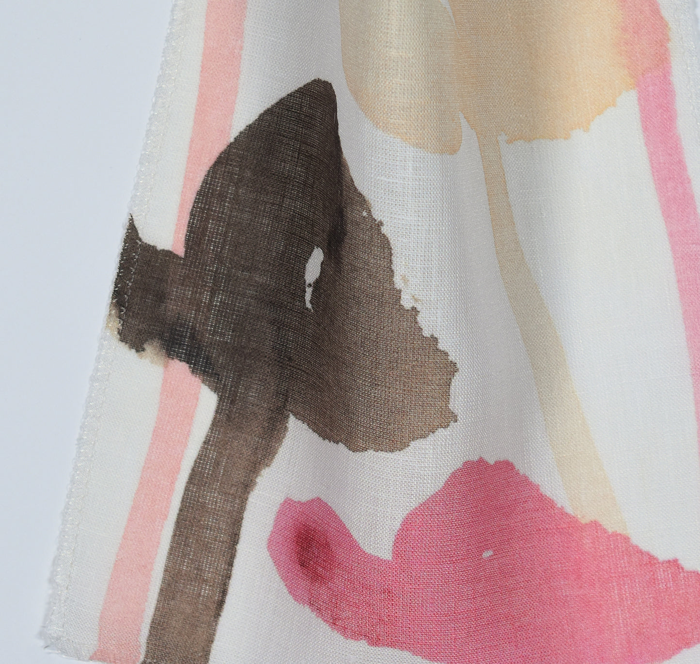 Pink and brown floral pattern on light sheer fabric