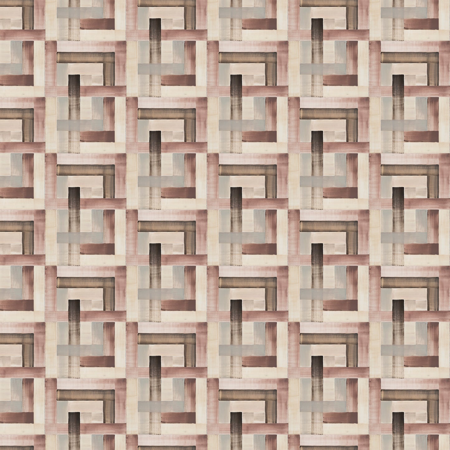 Geometric pattern with interlocking shapes in shades of brown and beige
