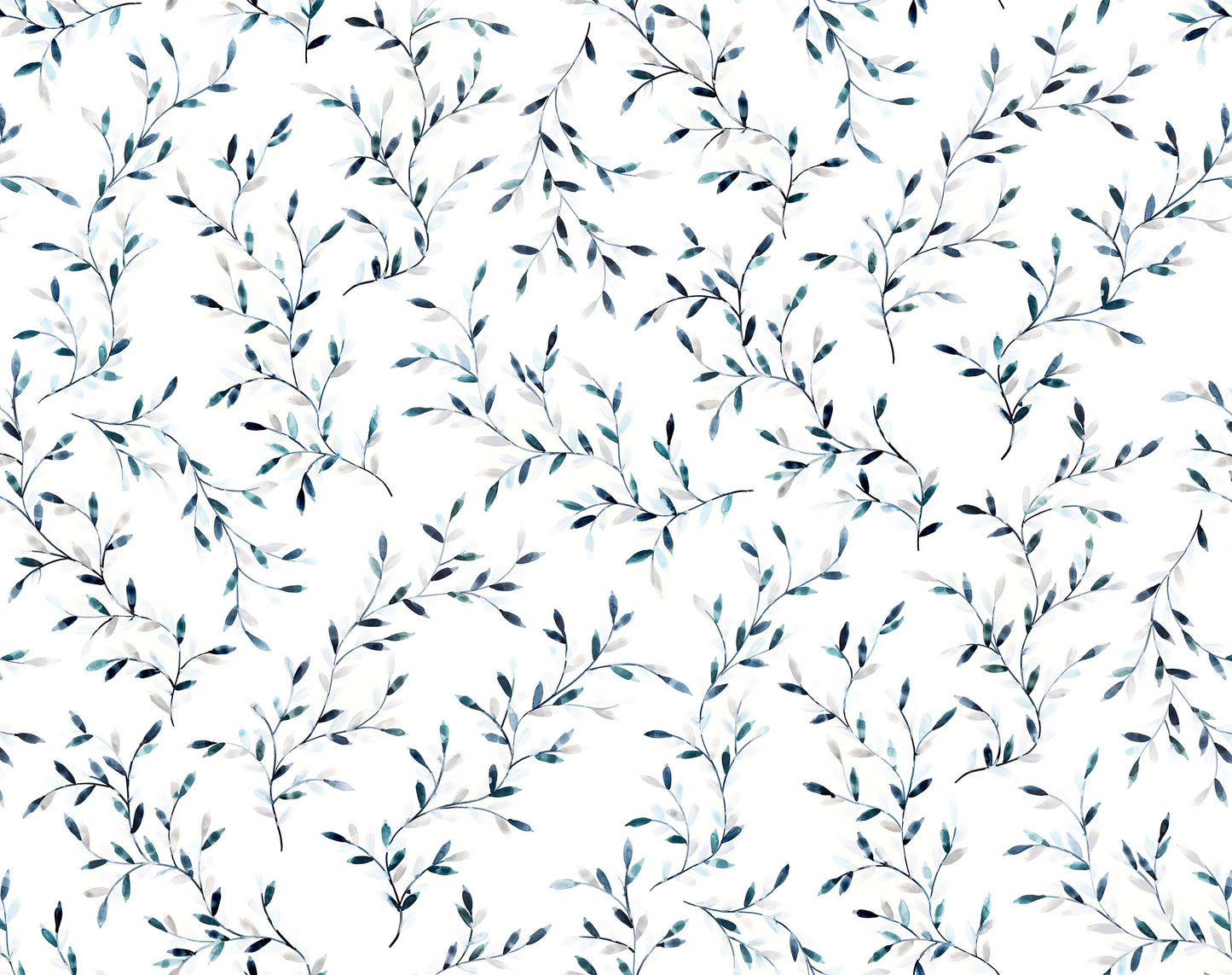 Pattern of blue leaves on a white background