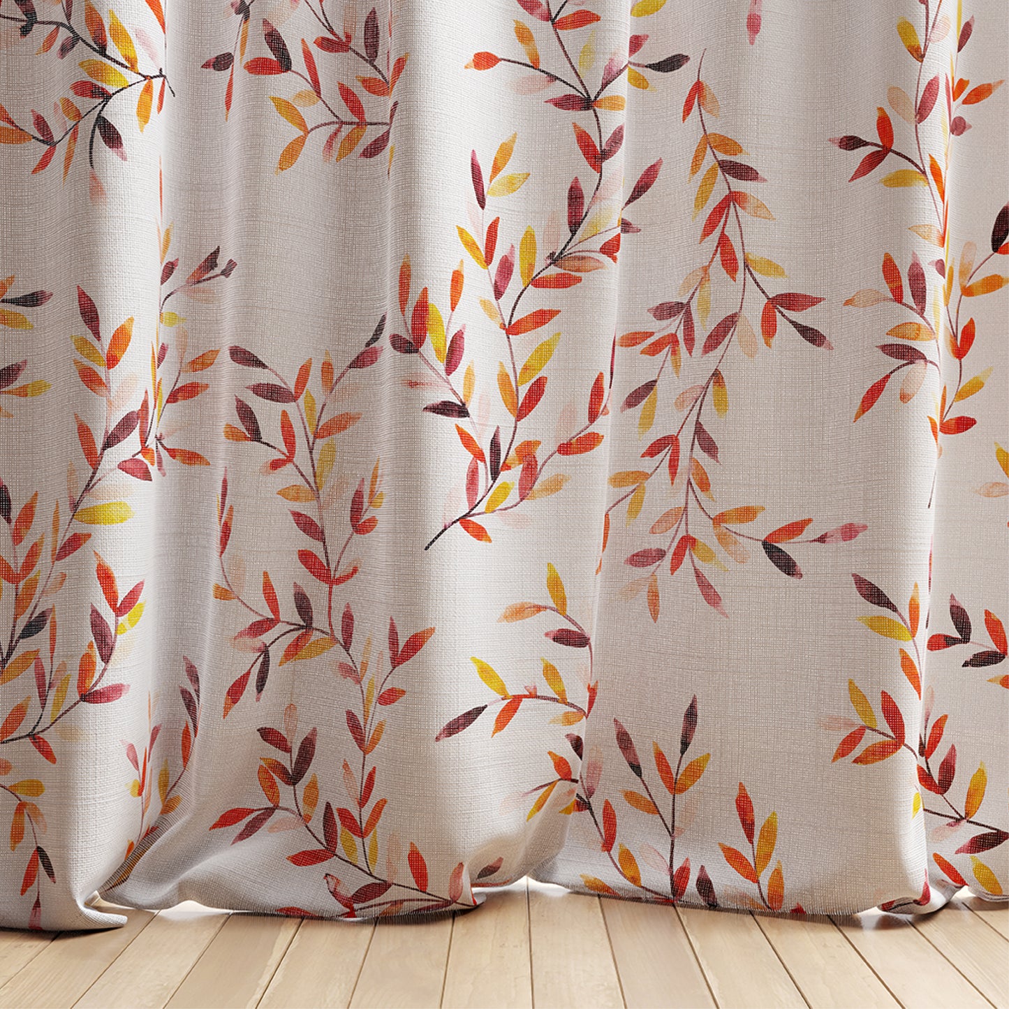 Curtain with autumn leaf pattern on a neutral background
