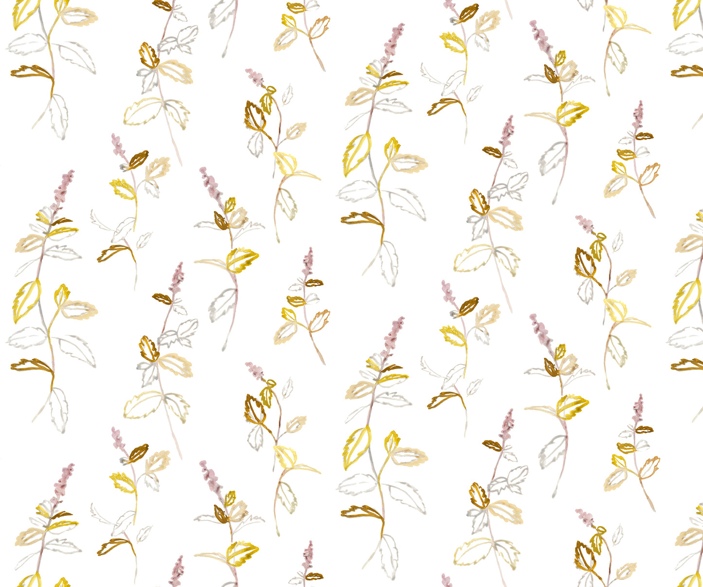 Floral pattern with lavender and yellow flowers on a white background