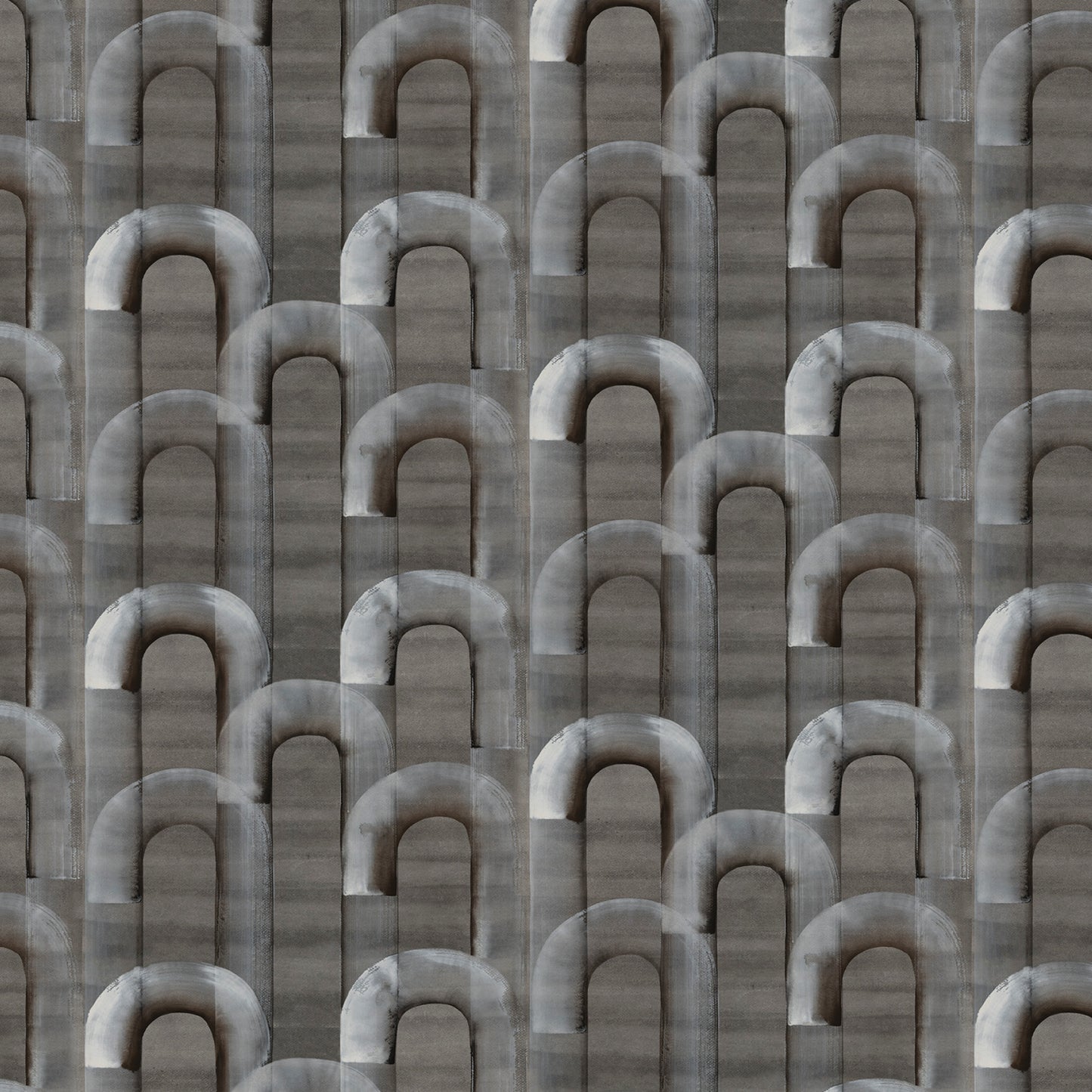 Pattern of arch-shaped objects in shades of gray on a textured background