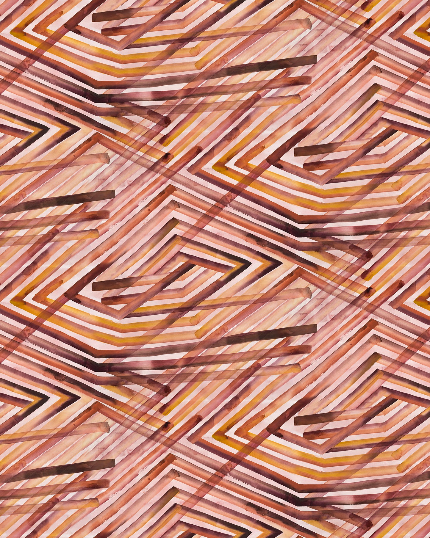 Geometric pattern with lines in brown, beige, and orange on white background