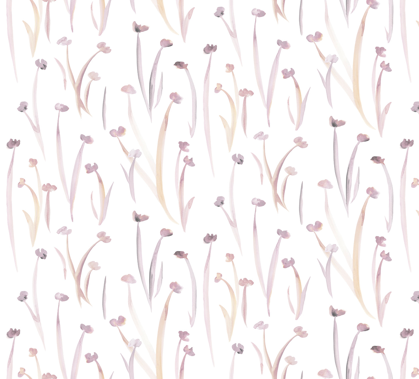 Pattern of delicate pink and orange flowers and stems on a light background
