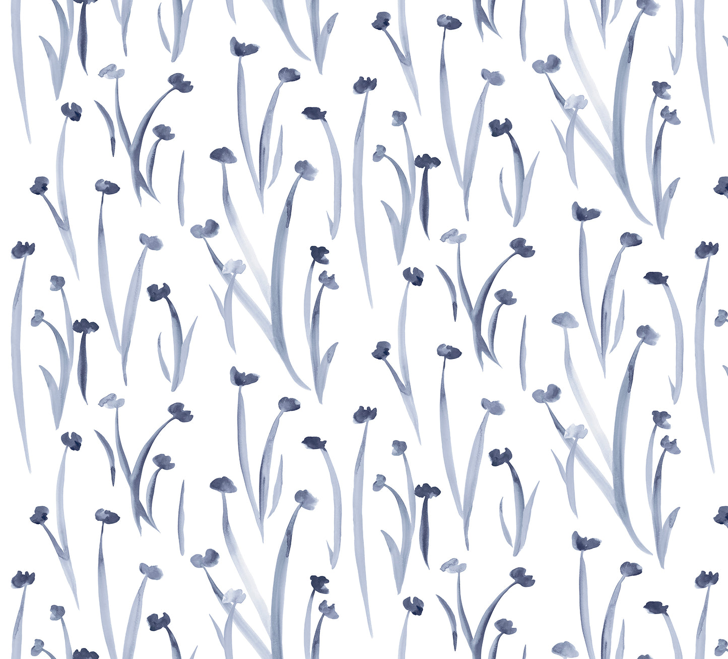 Pattern of blue floral stems on a white background