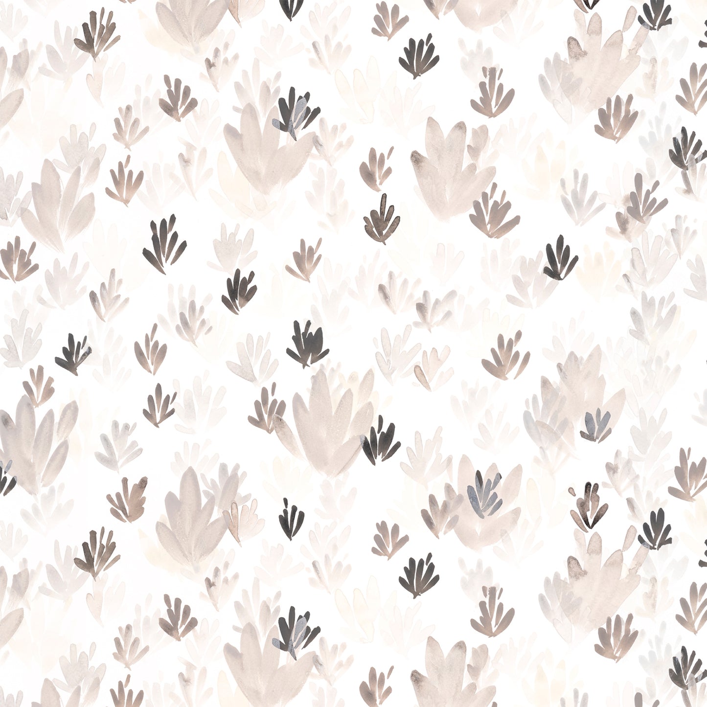 Pattern of abstract leaves in beige, brown, and gray on a light background