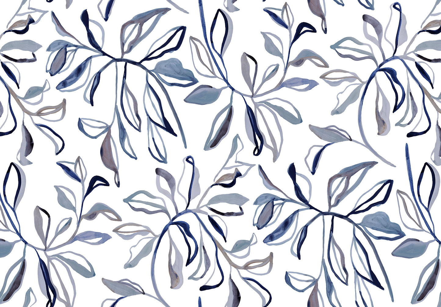 Pattern of blue leaves on a white background