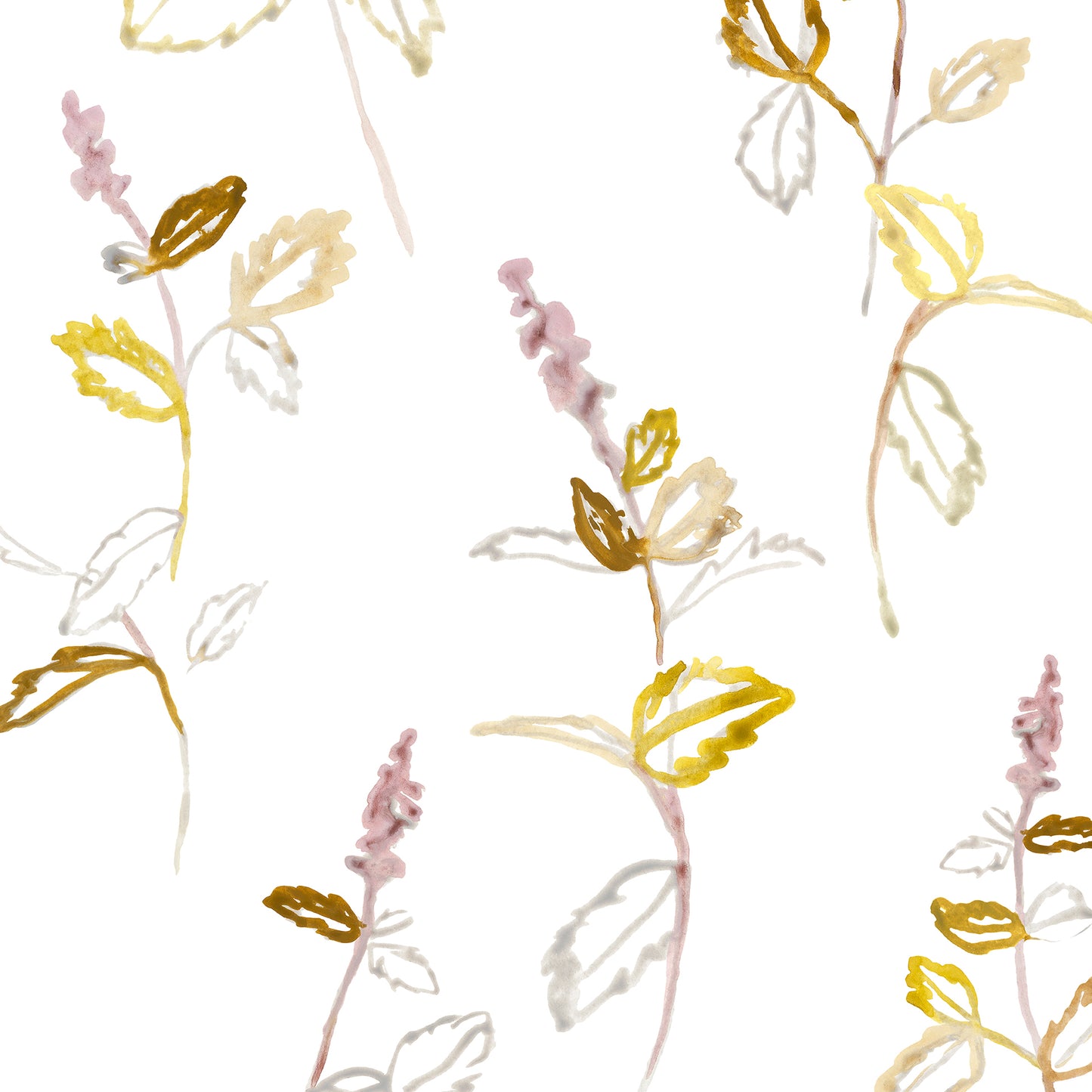 Floral pattern with pink, yellow, and white flowers on a white background