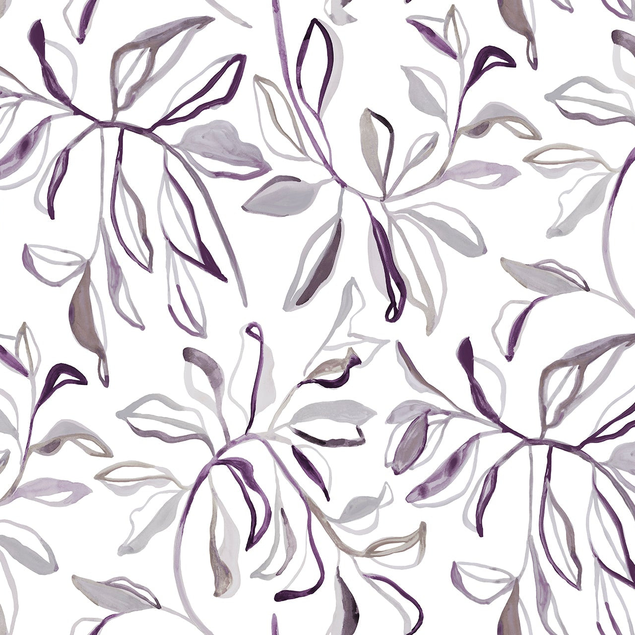 Floral pattern with purple leaves on a white background