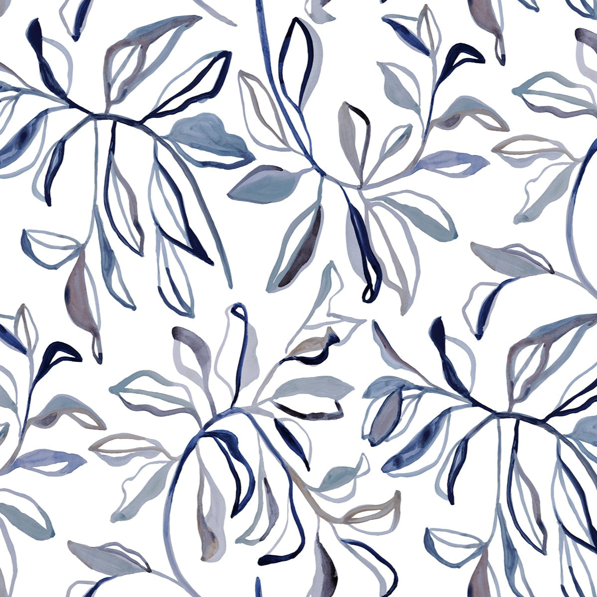 Pattern of blue leaves on a white background