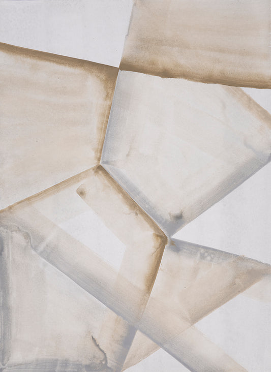 Abstract painting with geometric shapes in beige and brown tones