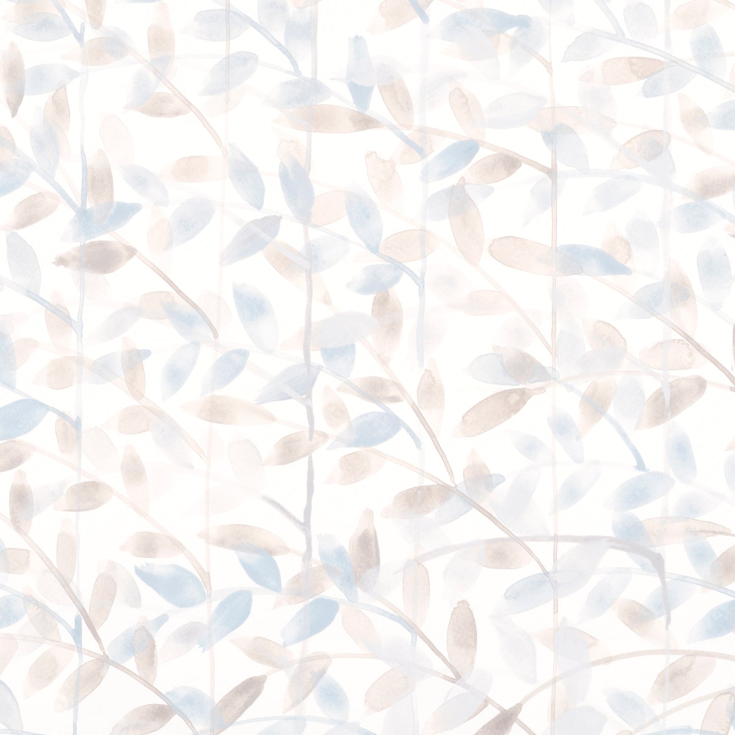 Pattern of light blue and beige leaves on a white background