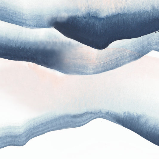Abstract watercolor design with wavy patterns in blue and pink tones.
