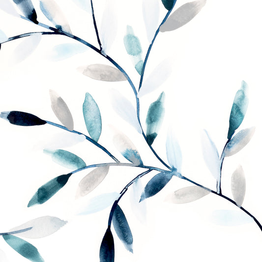 Artistic depiction of blue leaves on a white background