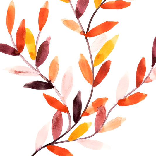 Decorative branch with autumn colored leaves on a white background