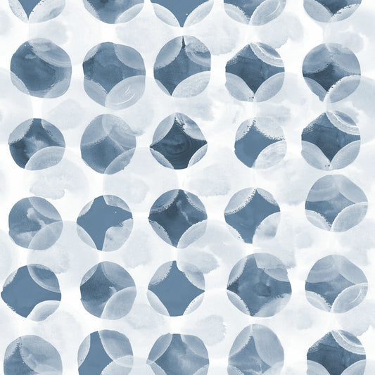 Pattern of blue and white geometric shapes on a light blue background