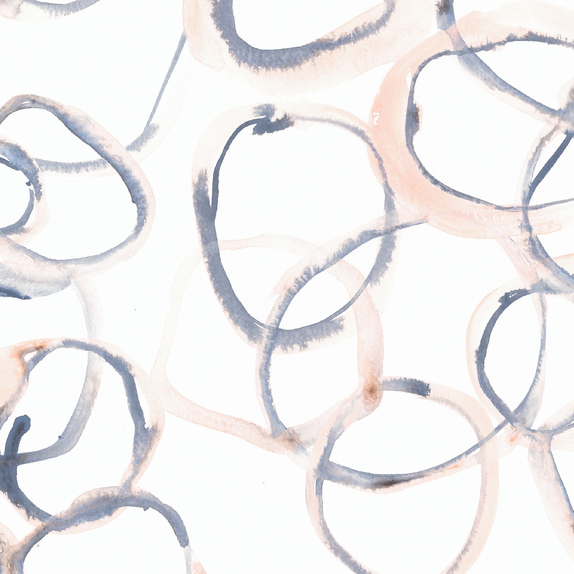 Abstract pattern of interconnected circles in blue and pink on a light background