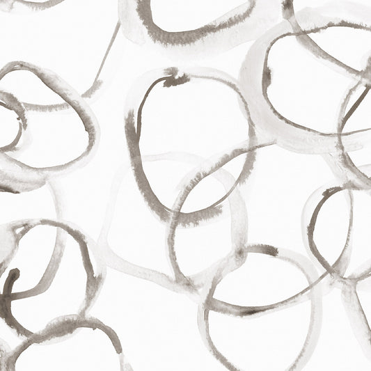 Abstract pattern of interconnected circles in brown on a white background