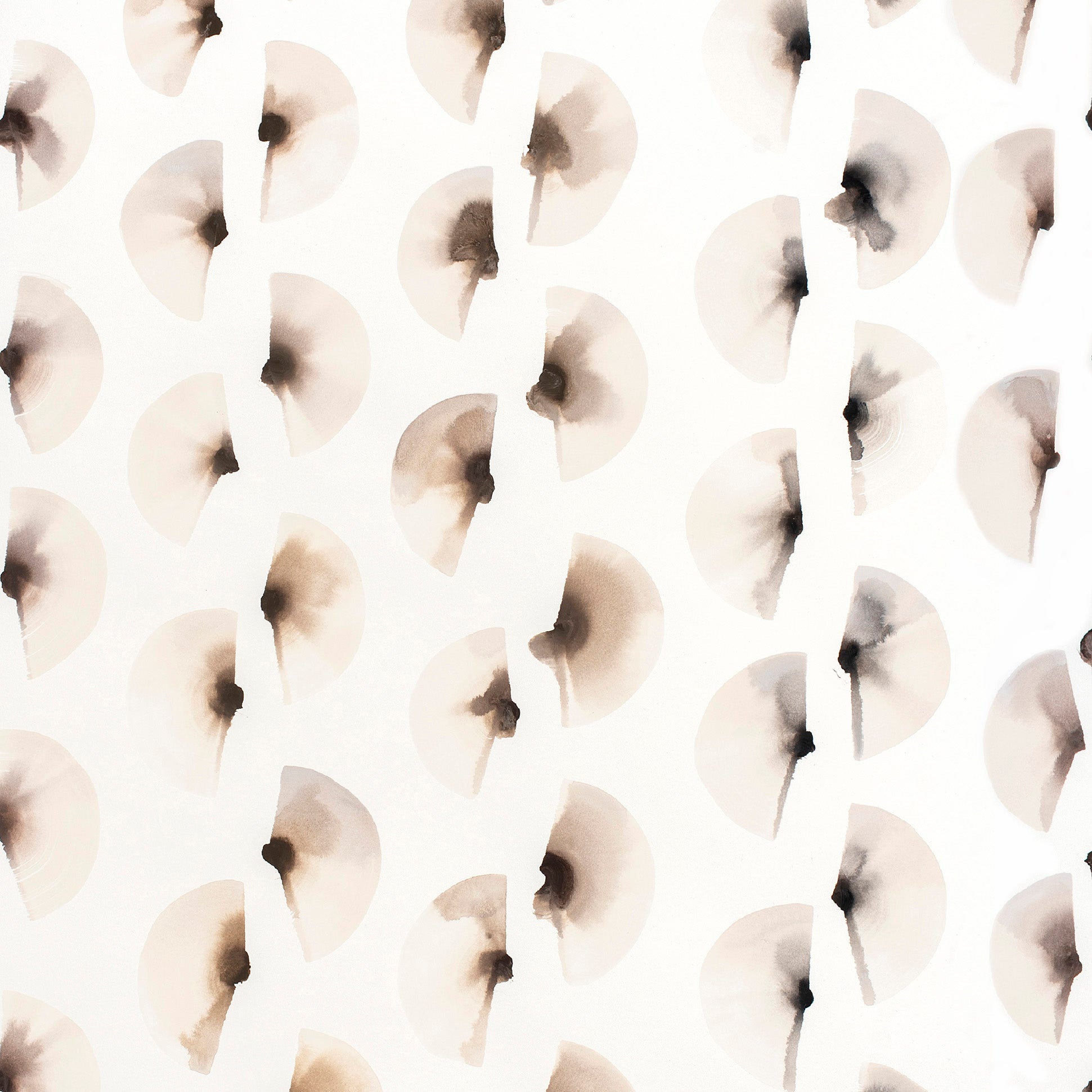 Pattern of watercolor flowers in brown, black and white on a white background