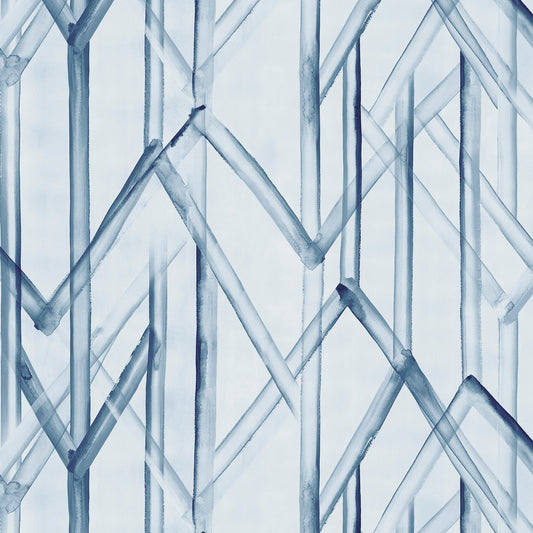 Abstract pattern of interwoven blue lines on a light blue background