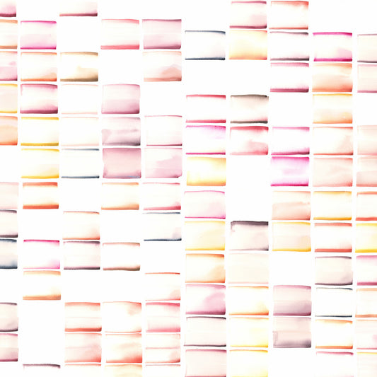 Pattern of vertical pink and yellow stripes in various pastel colors on a white background