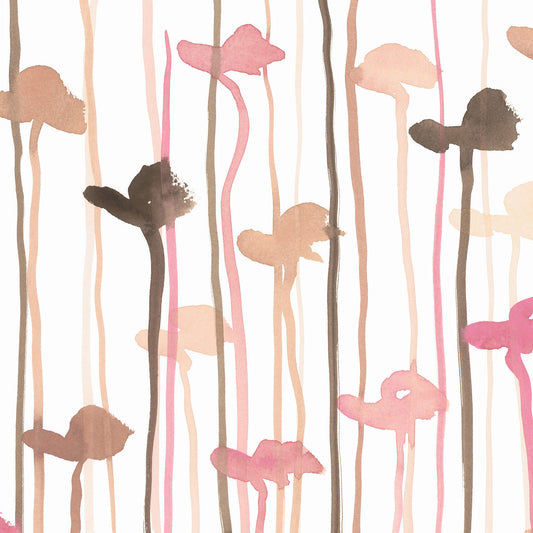 Pattern of pink and brown flowers on a white background