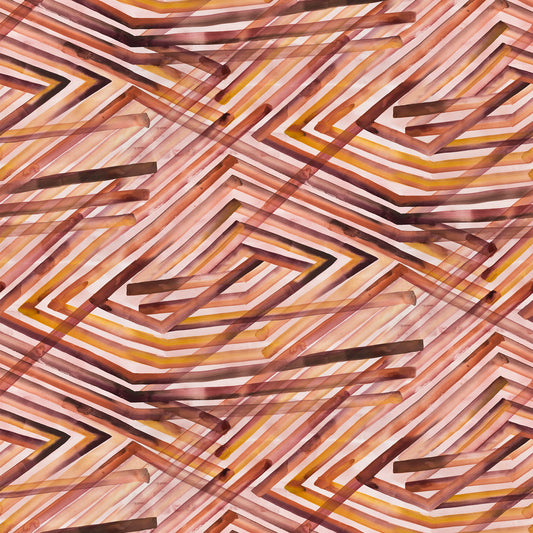 Geometric pattern with zig zag lines in brown, beige, and orange 