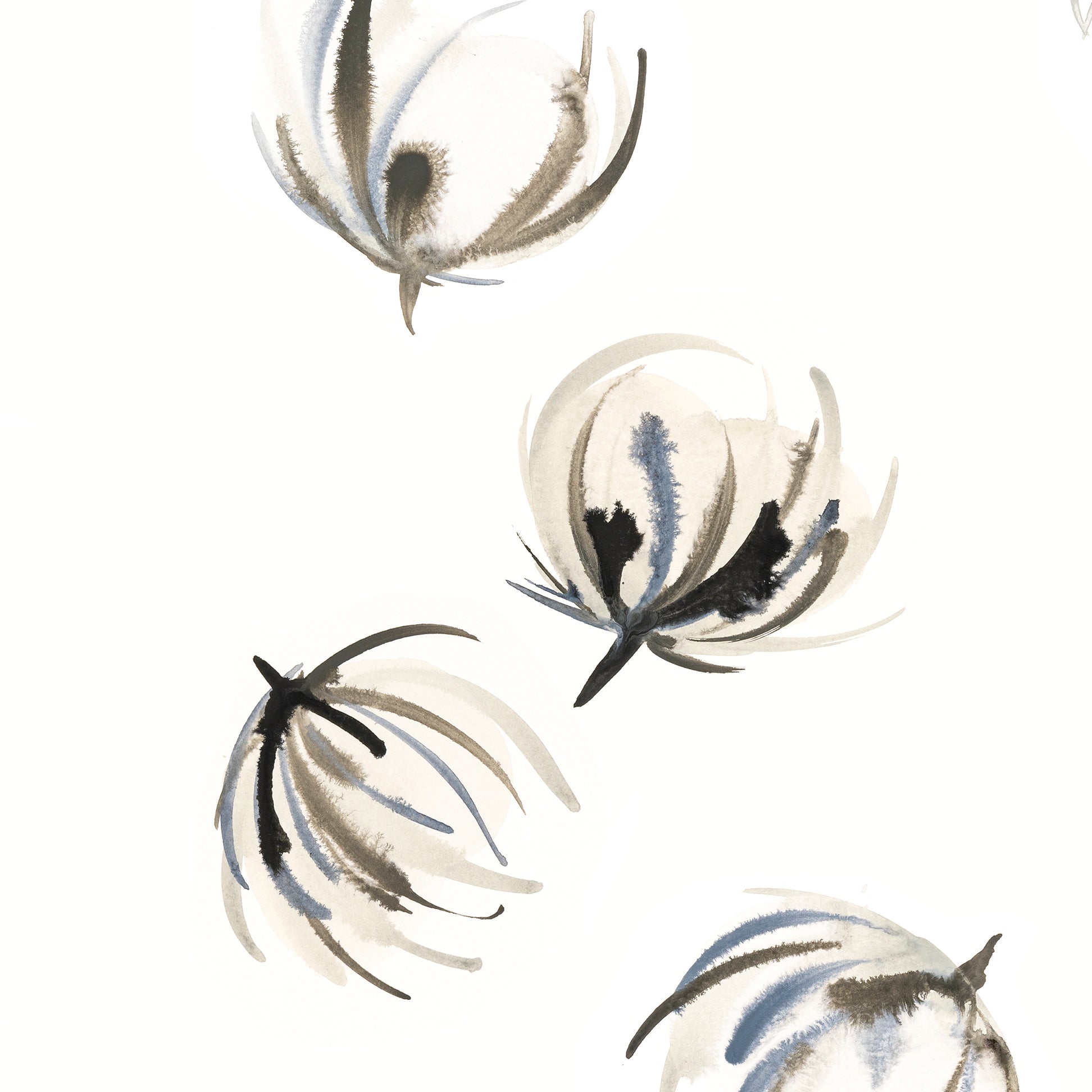 Decorative elements resembling flowers with black and white patterns on a white background