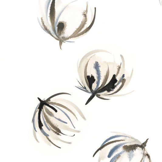 Decorative elements resembling flowers with black and white patterns on a white background
