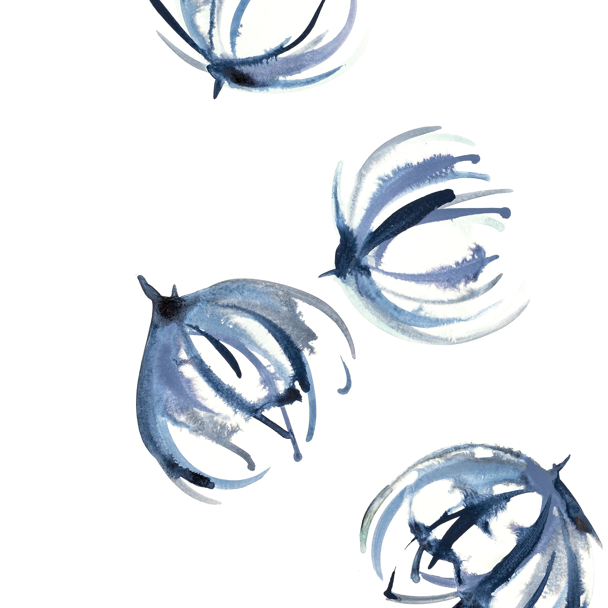 Blue abstract floral designs on a white background