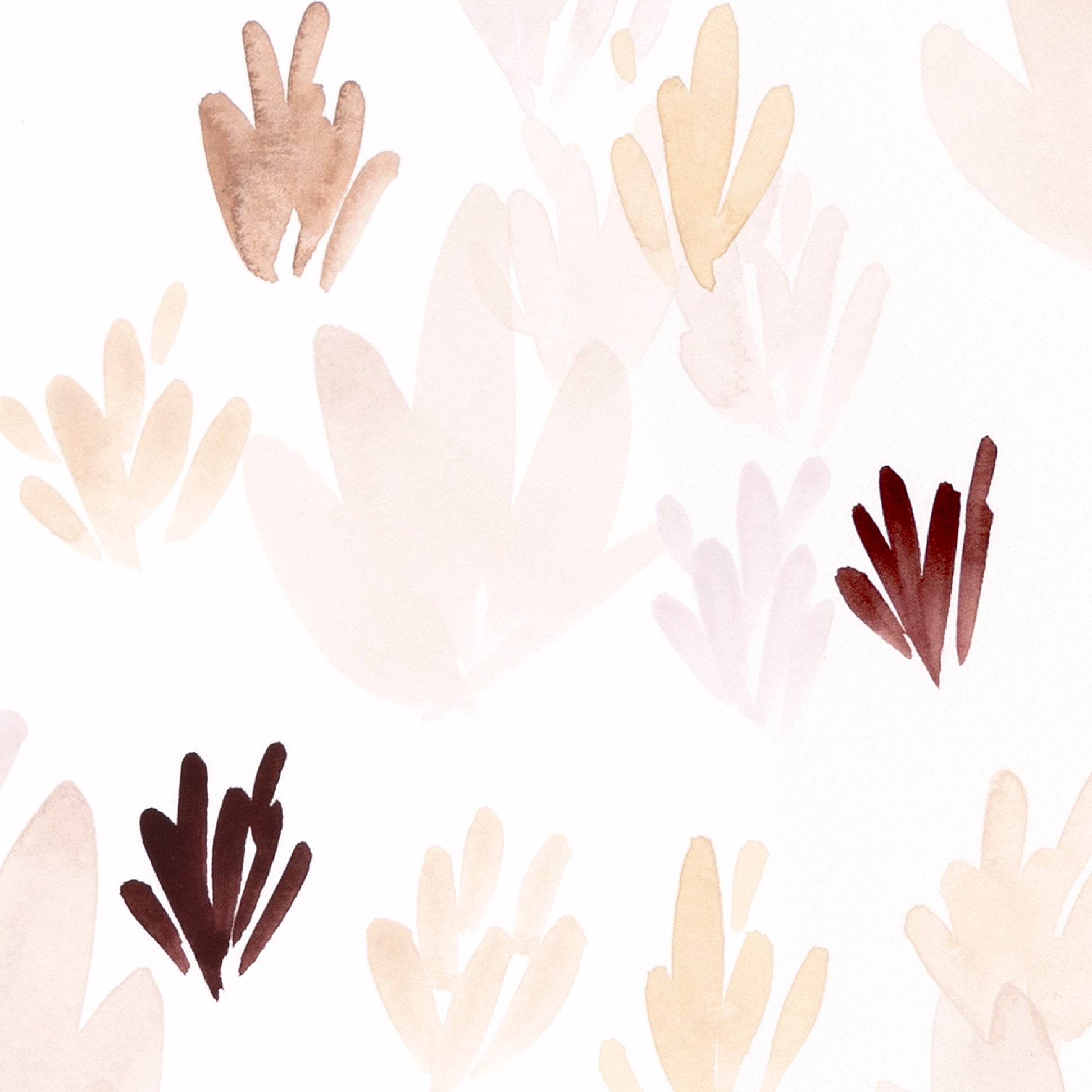 Pattern of abstract floral shapes in brown, beige, and red on a light background