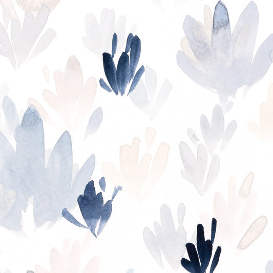 Pattern of blue and white abstract flowers on a light background