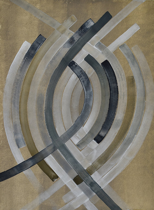 Abstract painting with curved lines on a beige background