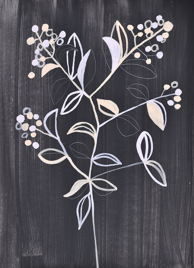 painting of a floral branch on a black background