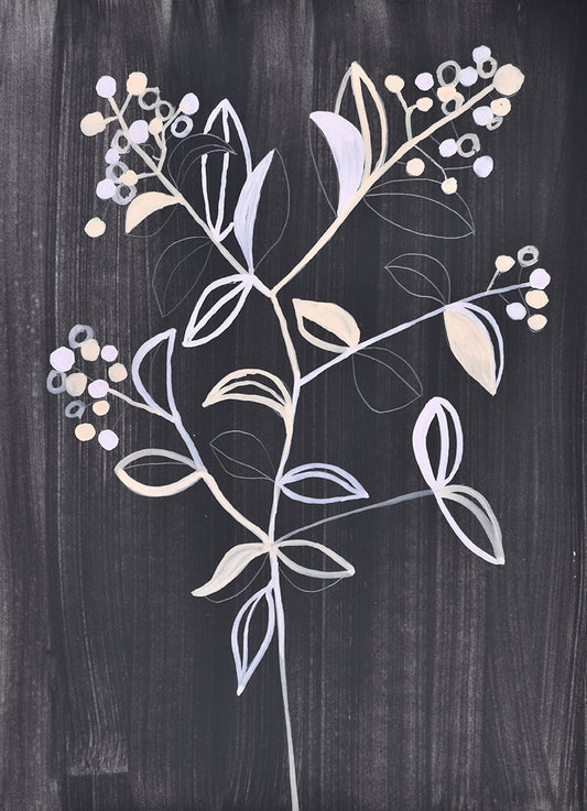 painting of a floral branch on a black background