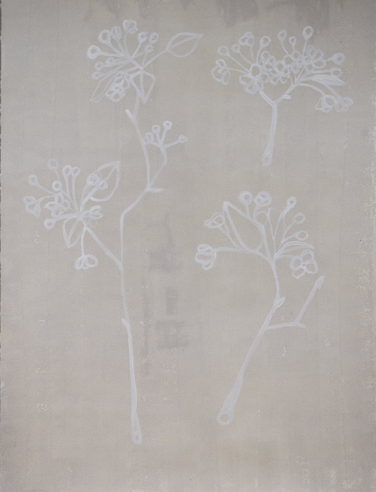 White floral painting on a beige background