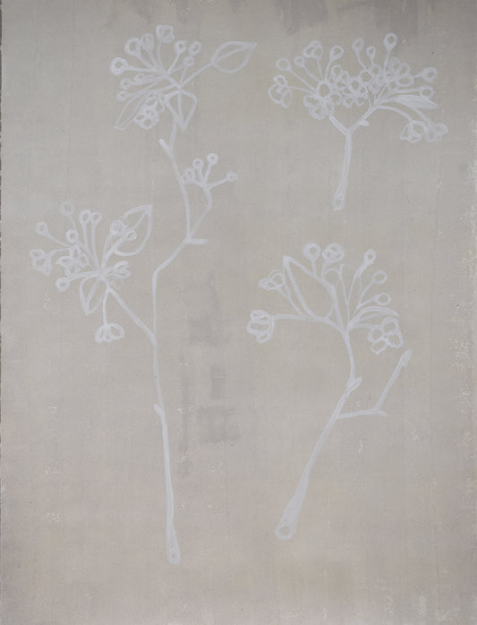 White floral painting on a beige background
