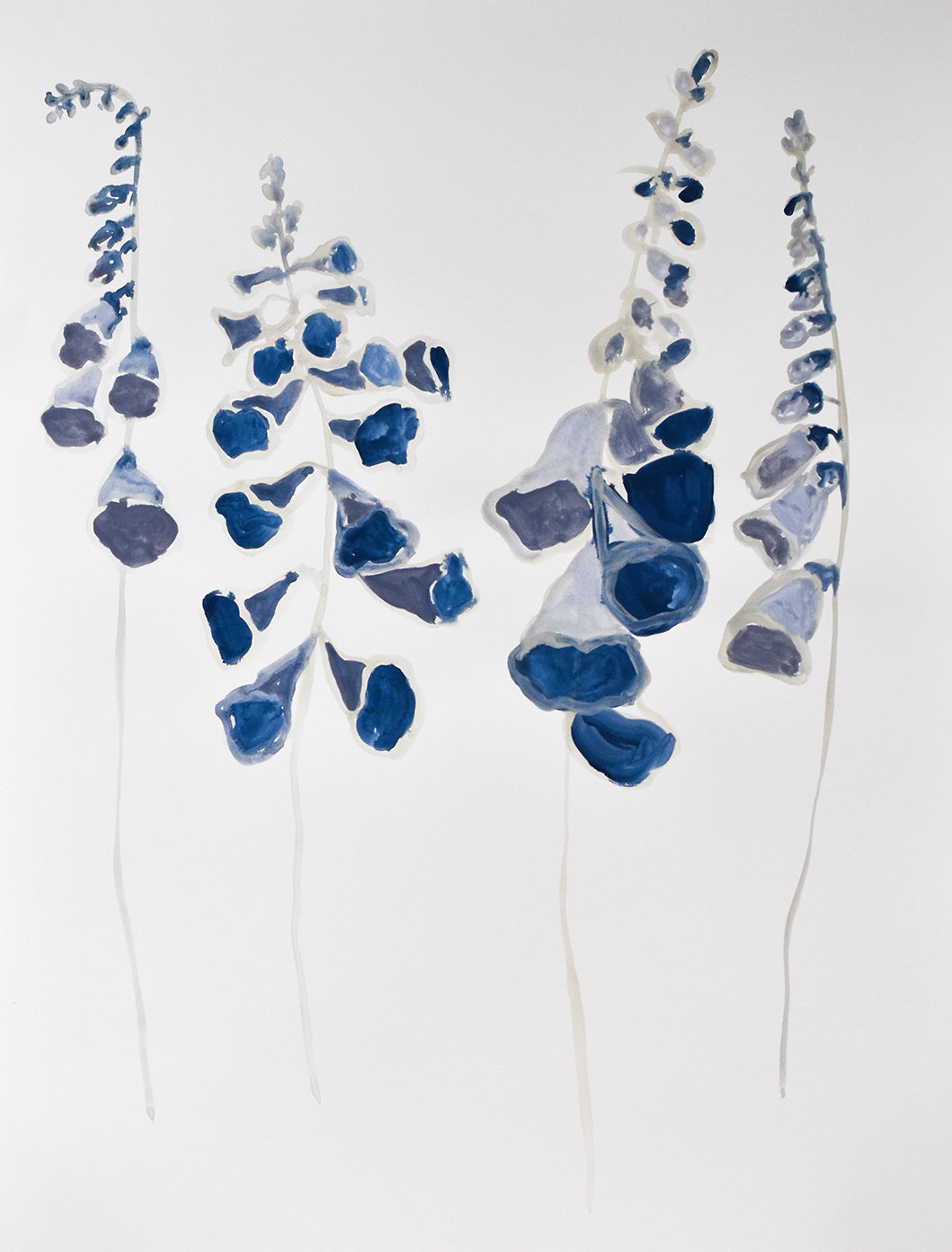 Decorative painting with blue and white floral patterns on a white background