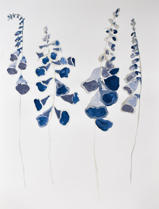 Decorative painting with blue and white floral patterns on a white background