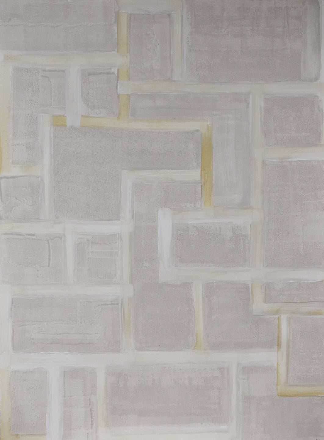 Textured painting with geometric pattern in neutral tones