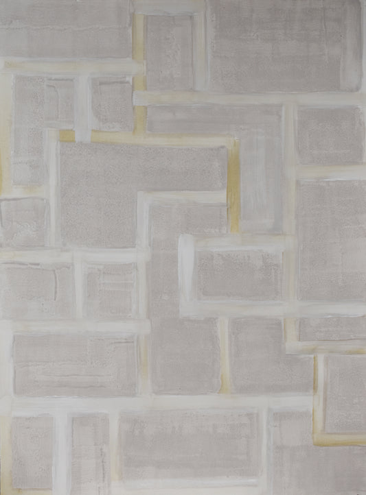 Textured painting with geometric pattern in neutral tones