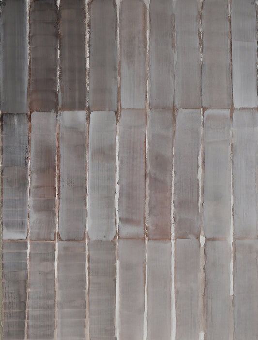 Rectangular tiles painting with a brick pattern in shades of gray and brown.